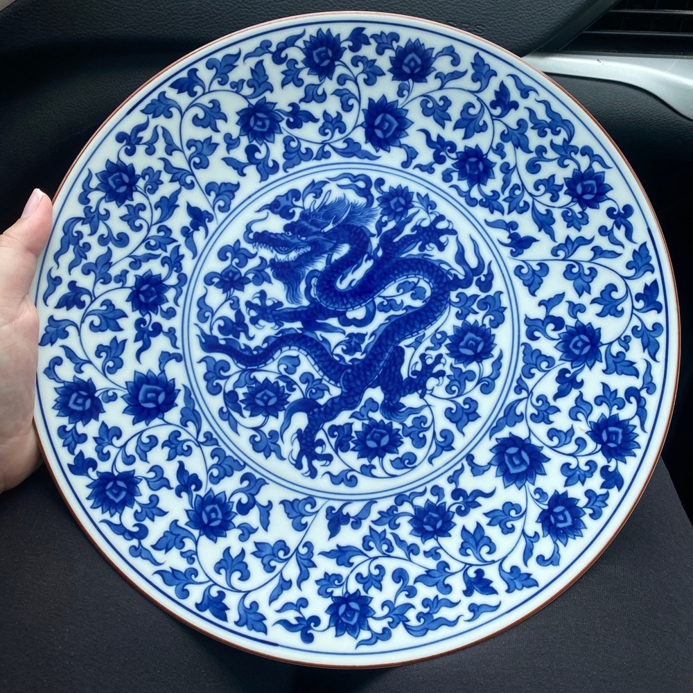 Ancient Asian dragon handmade decor plate